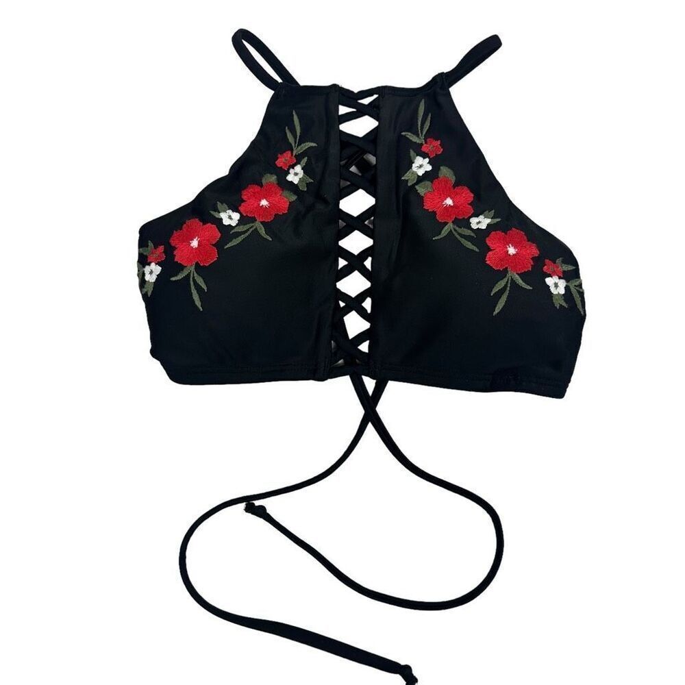 Hollister Tie Back Criss-Cross Front High Neck Bikini Top size XS